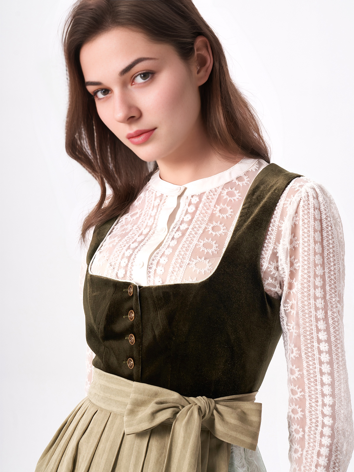 Dirndl in Grün mit floralem Muster